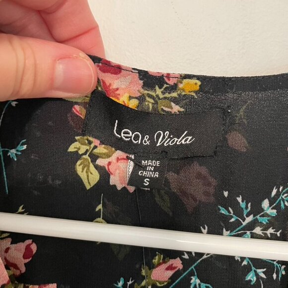 NEW NWT LEA VIOLA Shirred Floral Mini Dress Black Pink Multi Ruched Bodycon S - Picture 6 of 16